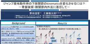 ジャンプ着地動作時の下肢関節のkinematicsを変化させるには？～骨盤後傾・膝関節内外反に着目して～