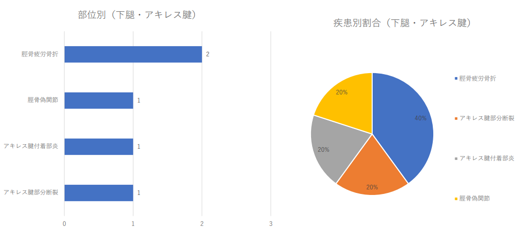 下腿部の疾患別治療件数 2024年（1月から3月）及び割合